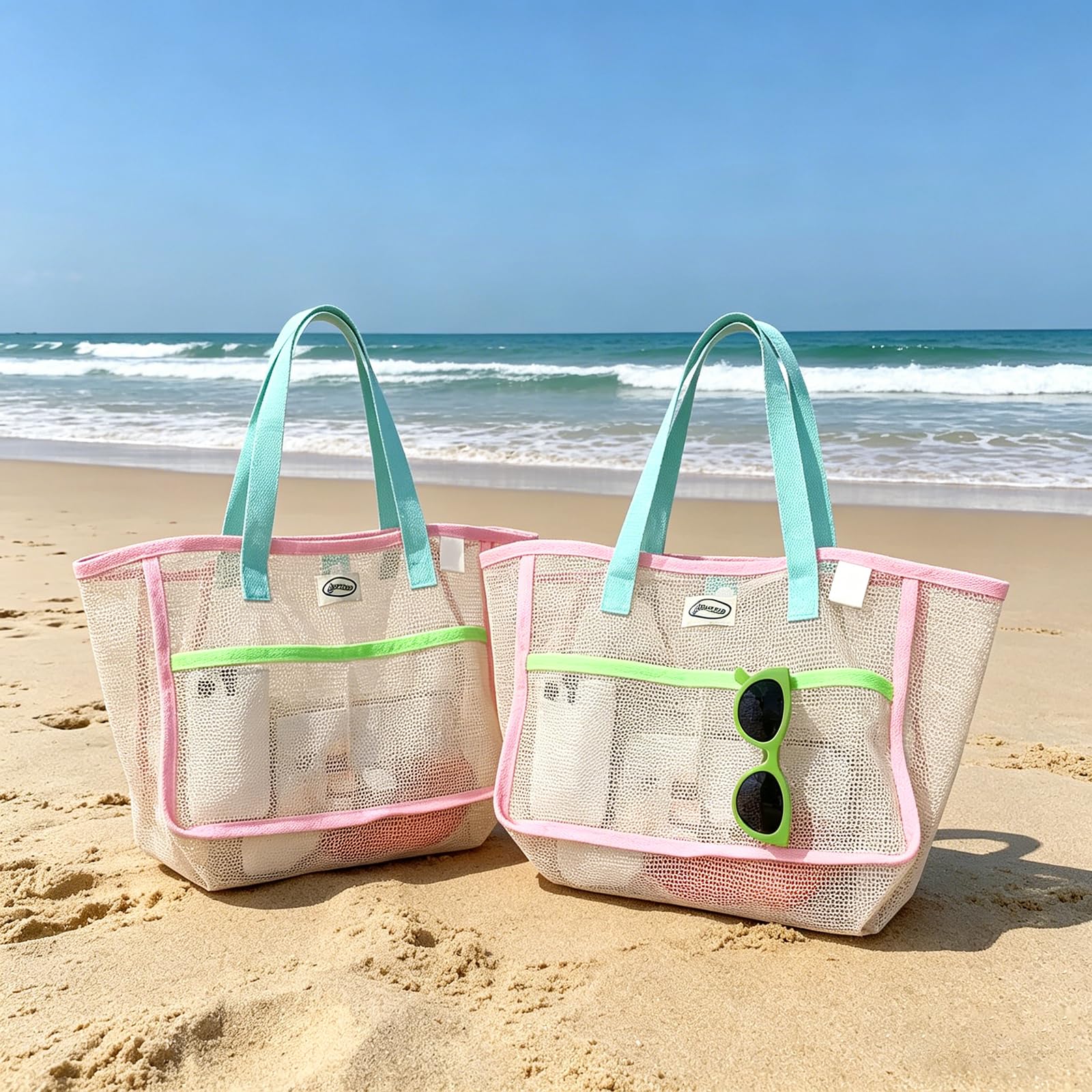 Travel Accessories Deals - Strandtassen voor dames Kleurrijke opvouwbare netzandtas