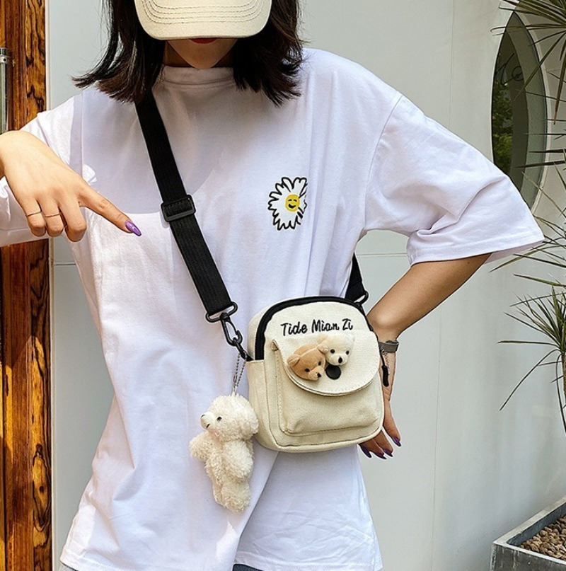Travel Accessories For Girls - Schattige beer canvas mini crossbody tas